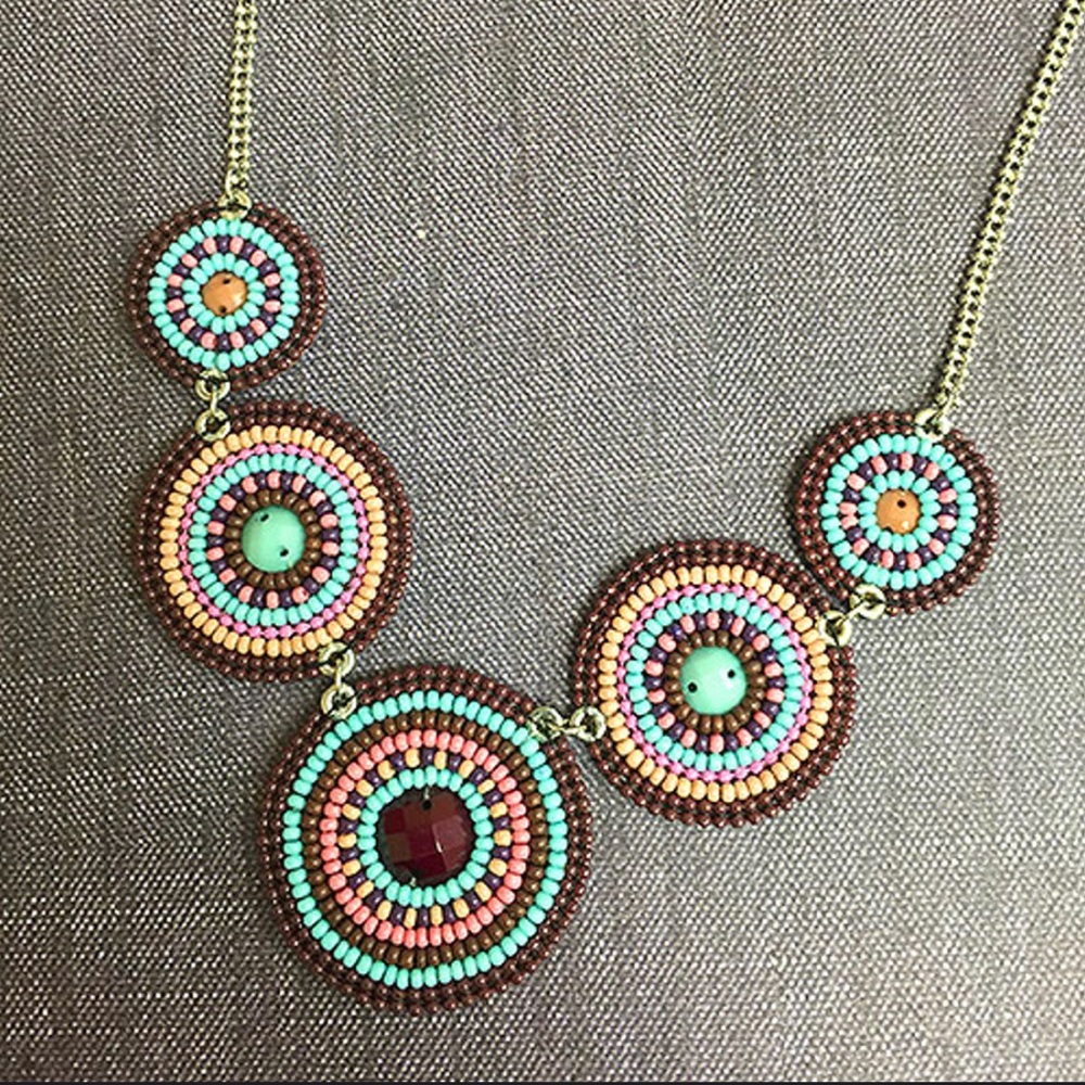 Concentric Beaded Circles Necklace-Boutique